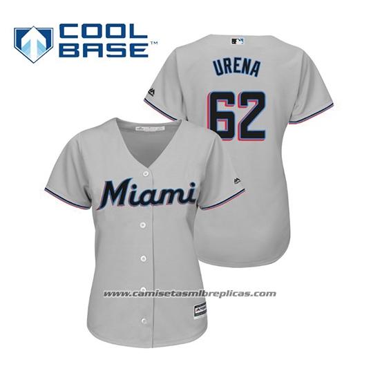 Camiseta Beisbol Mujer Miami Marlins Jose Urena Cool Base Road 2019 Gris